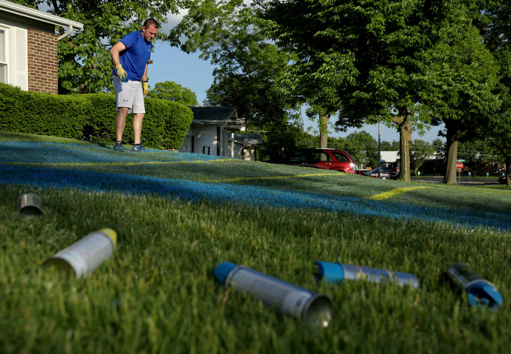 St. Louis Blues fan paints his yard with logo